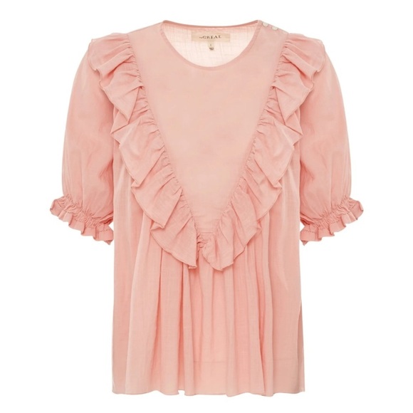 The GREAT. Pale Pink Ruffled Blouse Size 1 - Picture 4 of 12